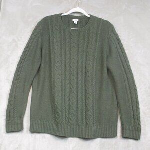 L.L. Bean Double L Mixed Cable Knit Crew Neck Sweater Olive Green Size XL